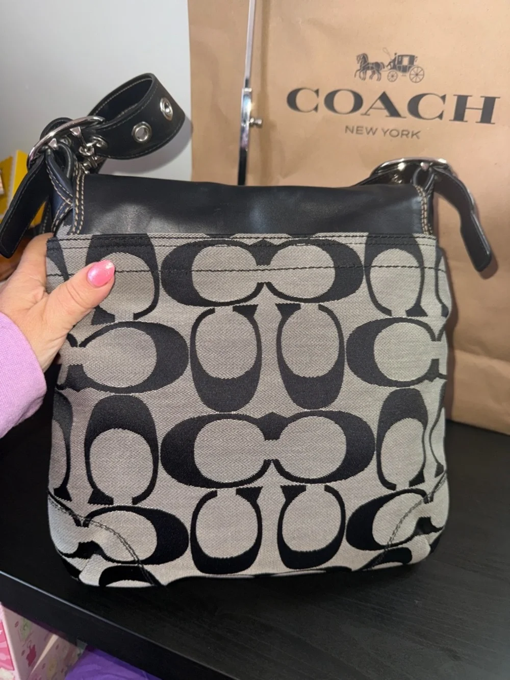 Coach Signature Leather and Canvas Flap Duffle Bag - Picture 8 of 17